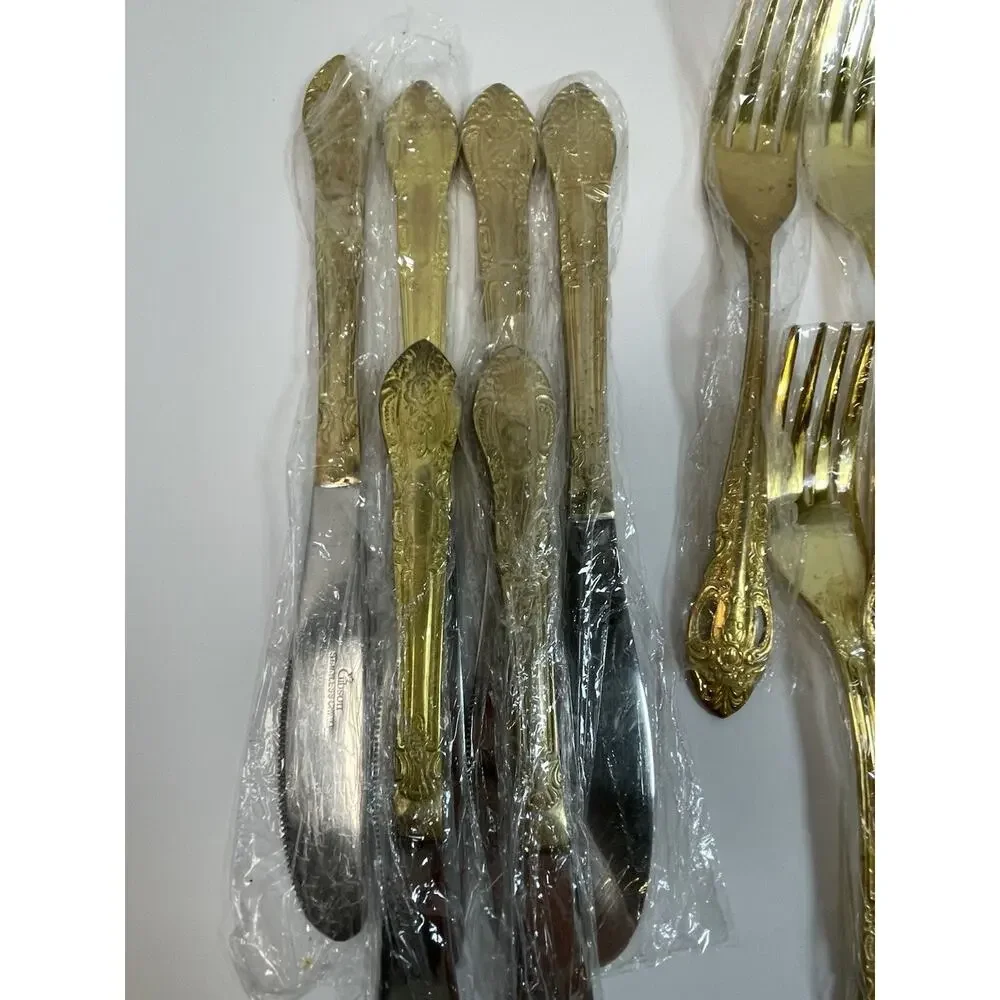 Gibson Gold Electroplated Stainless Steel Flatware Service For 6 - 30 Pc *Read